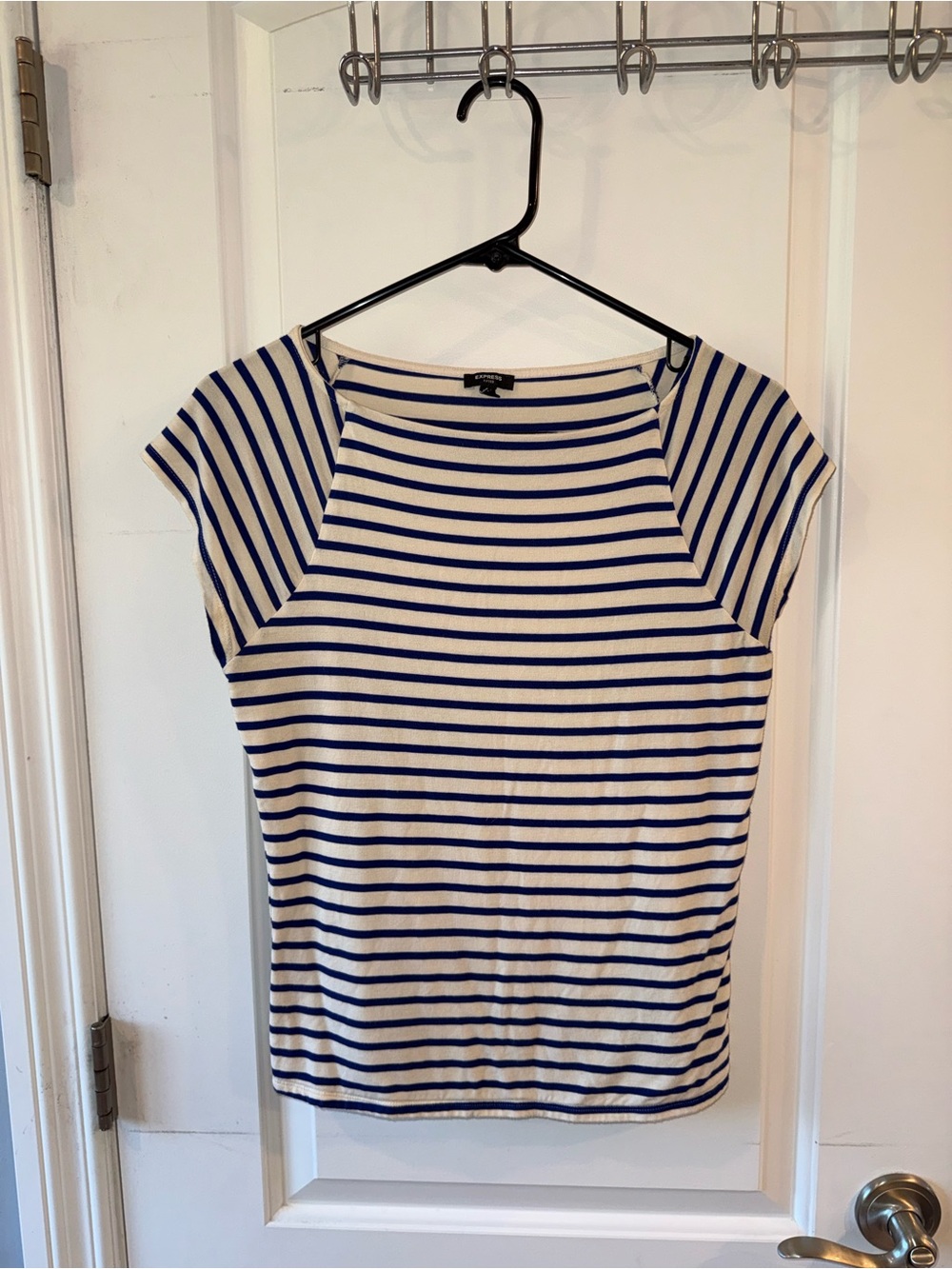 Express Blue and White Striped Cap-Sleeve Tee